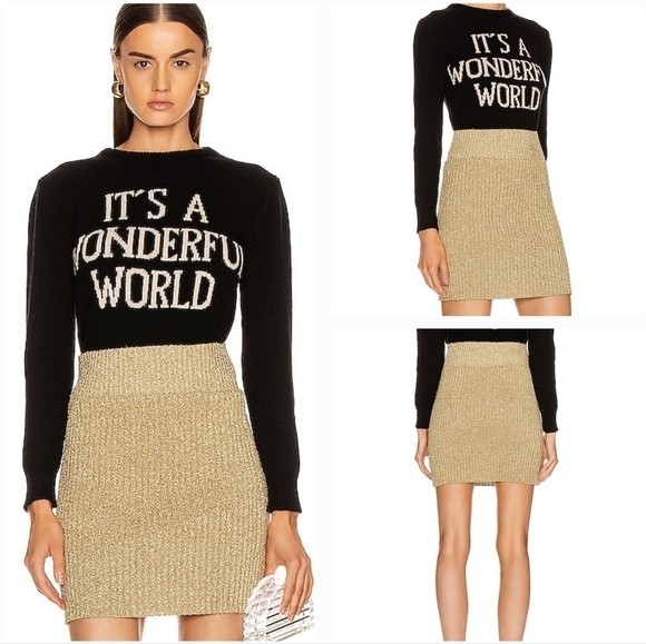 ALBERTA FERRETTI Ribbed gold-tone lurex‎ mini skirt